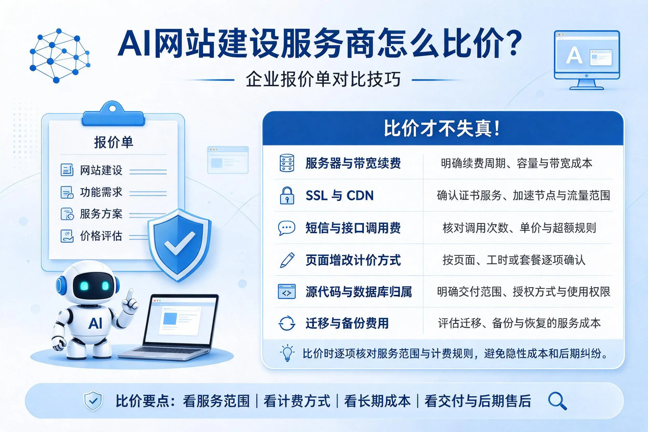 AI网站建设服务商怎么比价?郑州企业报价单对比技巧